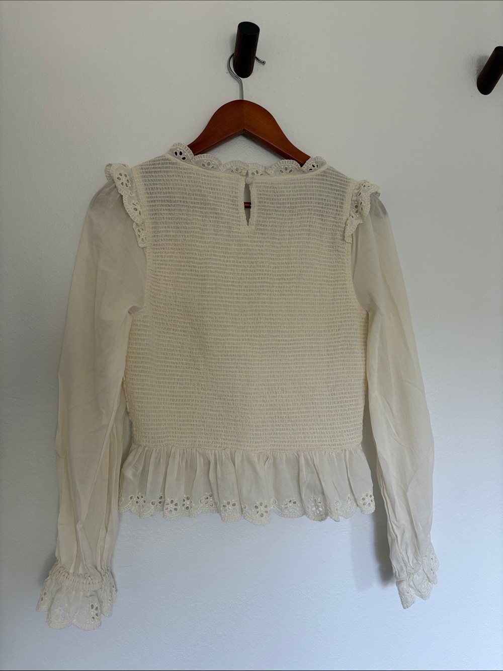 American Eagle Outfitters Cream Lace-Trim Long Sleeve Top - Picture 2 of 3
